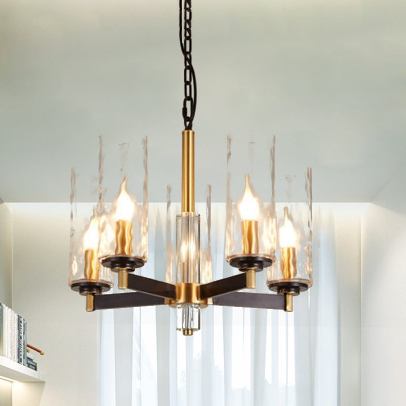 Vintage Cylinder Chandelier Lighting Fixture 3/5/6 Bulbs Clear Water Glass Pendant Lamp in Black and Gold 5 Black-Gold Clearhalo 'Ceiling Lights' 'Chandeliers' Lighting' options 1456400_a94fb2e2-0898-44c5-a898-241aed859e0d