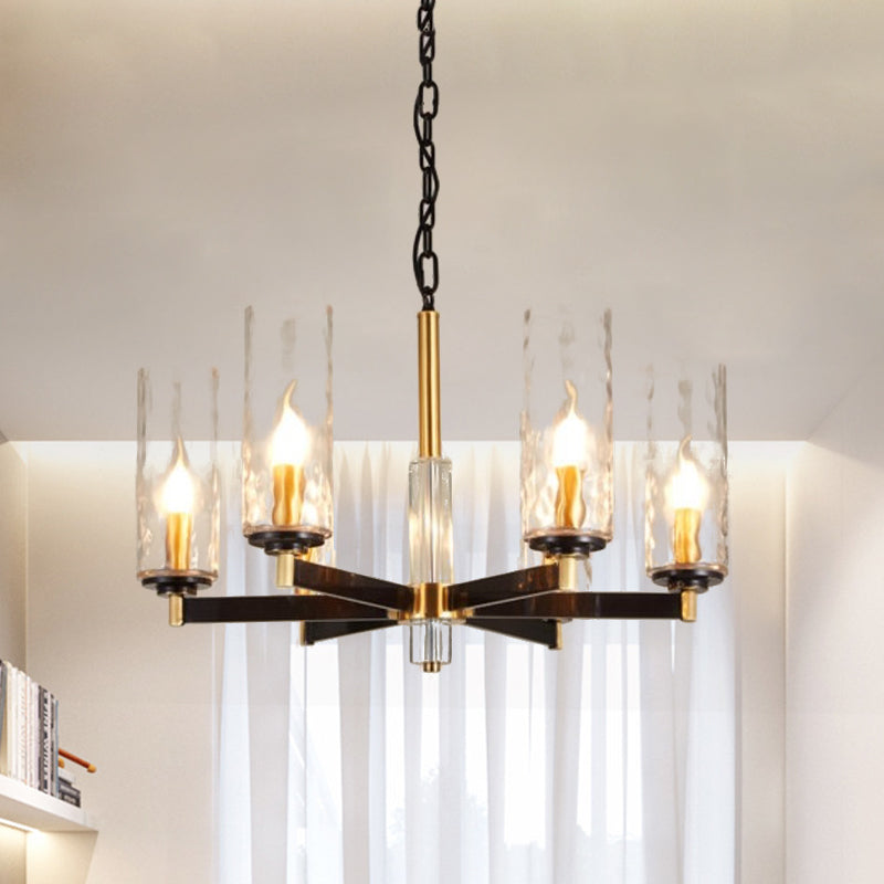 Vintage Cylinder Chandelier Lighting Fixture 3/5/6 Bulbs Clear Water Glass Pendant Lamp in Black and Gold 6 Black-Gold Clearhalo 'Ceiling Lights' 'Chandeliers' Lighting' options 1456405_591f9f13-b216-4a46-a2bd-69a9bff91599