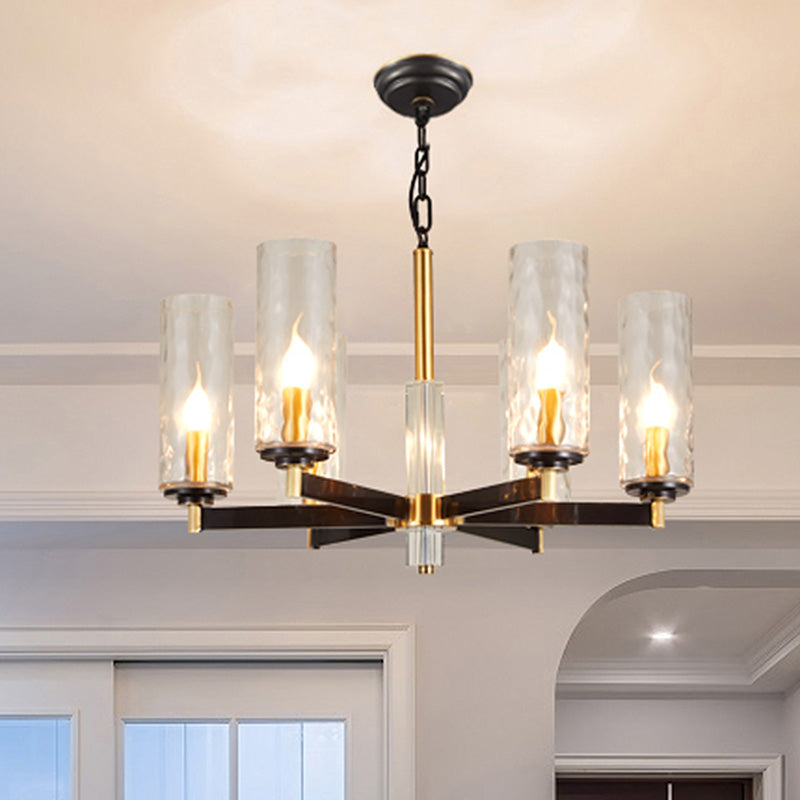 Vintage Cylinder Chandelier Lighting Fixture 3/5/6 Bulbs Clear Water Glass Pendant Lamp in Black and Gold Clearhalo 'Ceiling Lights' 'Chandeliers' Lighting' options 1456406