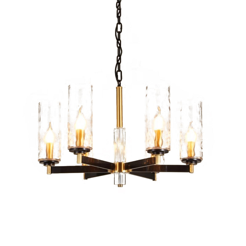 Vintage Cylinder Chandelier Lighting Fixture 3/5/6 Bulbs Clear Water Glass Pendant Lamp in Black and Gold Clearhalo 'Ceiling Lights' 'Chandeliers' Lighting' options 1456407