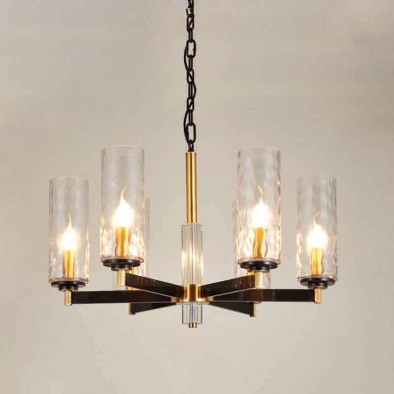 Vintage Cylinder Chandelier Lighting Fixture 3/5/6 Bulbs Clear Water Glass Pendant Lamp in Black and Gold Clearhalo 'Ceiling Lights' 'Chandeliers' Lighting' options 1456408