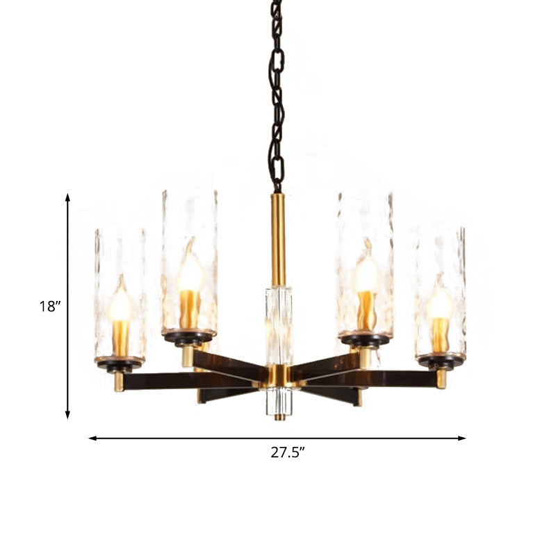 Vintage Cylinder Chandelier Lighting Fixture 3/5/6 Bulbs Clear Water Glass Pendant Lamp in Black and Gold Clearhalo 'Ceiling Lights' 'Chandeliers' Lighting' options 1456409