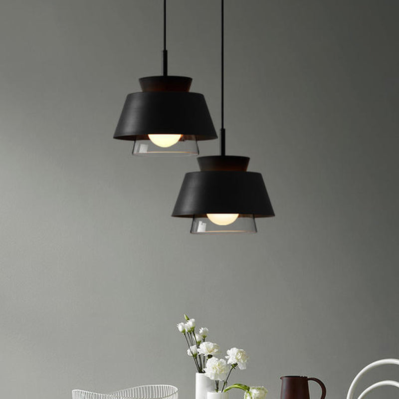 2 Tiers Shade Hanging Pendant Light Minimalist Iron Single Black/White Ceiling Lamp with Transparent Glass Shade Inside Clearhalo 'Ceiling Lights' 'Modern Pendants' 'Modern' 'Pendant Lights' 'Pendants' Lighting' 1456418