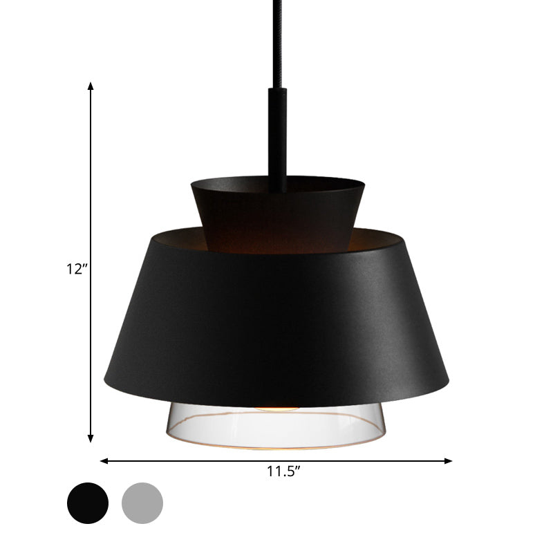 2 Tiers Shade Hanging Pendant Light Minimalist Iron Single Black/White Ceiling Lamp with Transparent Glass Shade Inside Clearhalo 'Ceiling Lights' 'Modern Pendants' 'Modern' 'Pendant Lights' 'Pendants' Lighting' 1456420