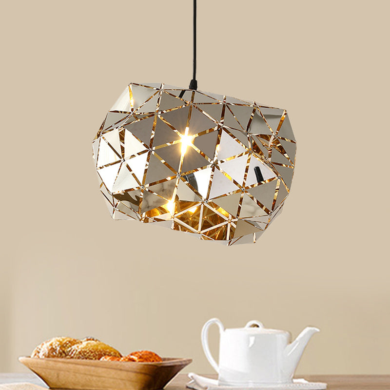 Stainless Steel Laser Cut Panel Pendant Modern Novelty 1-Light Silver Hanging Light Fixture, 10"/14" Width Clearhalo 'Ceiling Lights' 'Modern Pendants' 'Modern' 'Pendant Lights' 'Pendants' Lighting' 1456455