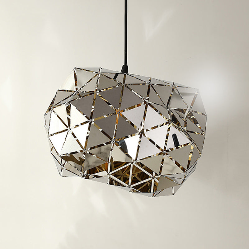 Stainless Steel Laser Cut Panel Pendant Modern Novelty 1-Light Silver Hanging Light Fixture, 10"/14" Width Clearhalo 'Ceiling Lights' 'Modern Pendants' 'Modern' 'Pendant Lights' 'Pendants' Lighting' 1456457