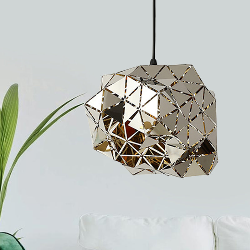 Stainless Steel Laser Cut Panel Pendant Modern Novelty 1-Light Silver Hanging Light Fixture, 10"/14" Width Silver 10" Clearhalo 'Ceiling Lights' 'Modern Pendants' 'Modern' 'Pendant Lights' 'Pendants' Lighting' 1456459