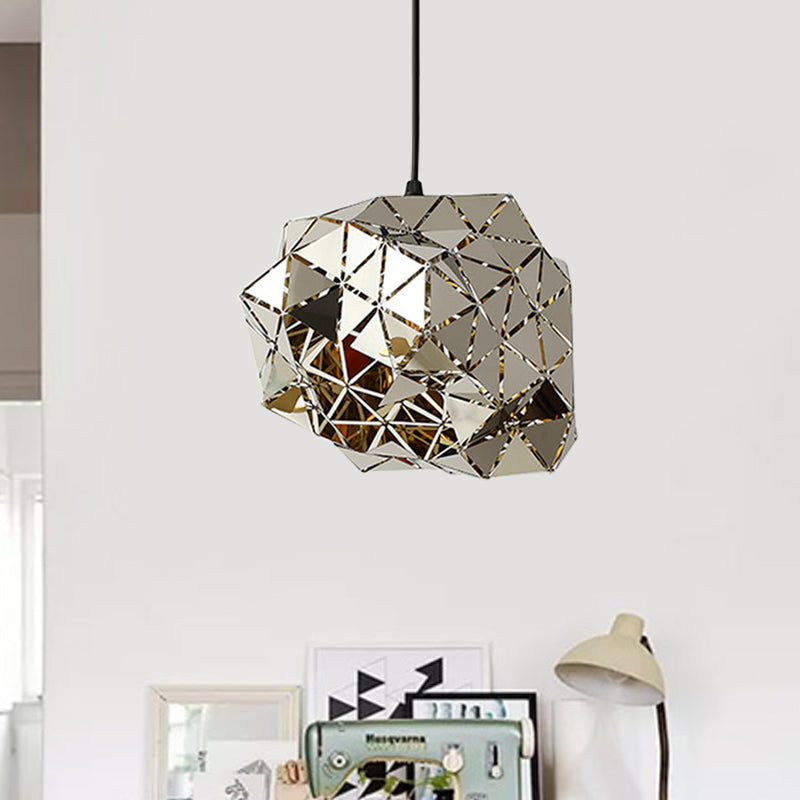 Stainless Steel Laser Cut Panel Pendant Modern Novelty 1-Light Silver Hanging Light Fixture, 10"/14" Width Clearhalo 'Ceiling Lights' 'Modern Pendants' 'Modern' 'Pendant Lights' 'Pendants' Lighting' 1456460