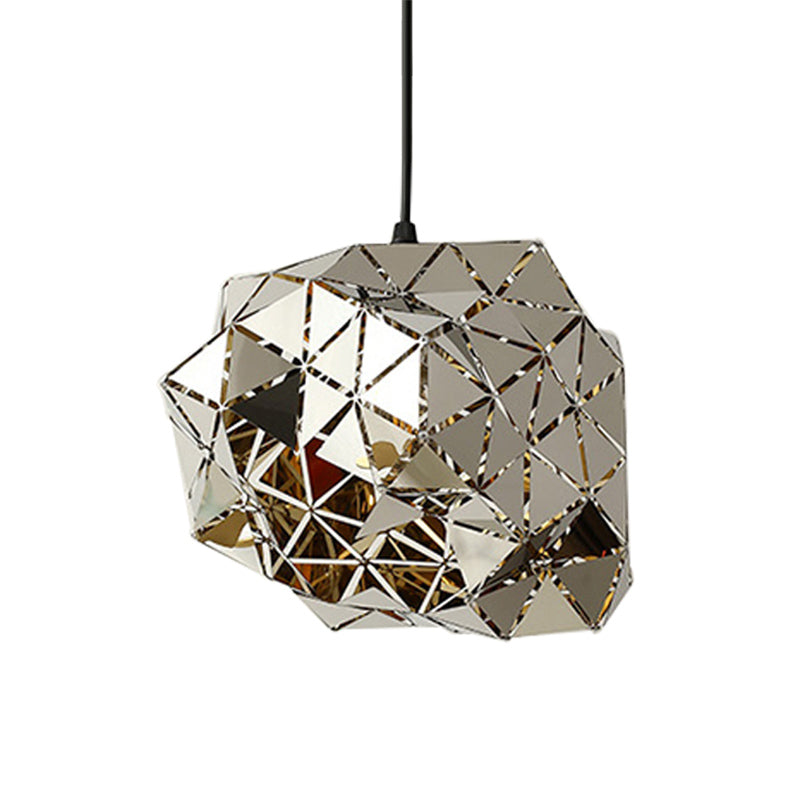 Stainless Steel Laser Cut Panel Pendant Modern Novelty 1-Light Silver Hanging Light Fixture, 10"/14" Width Clearhalo 'Ceiling Lights' 'Modern Pendants' 'Modern' 'Pendant Lights' 'Pendants' Lighting' 1456461