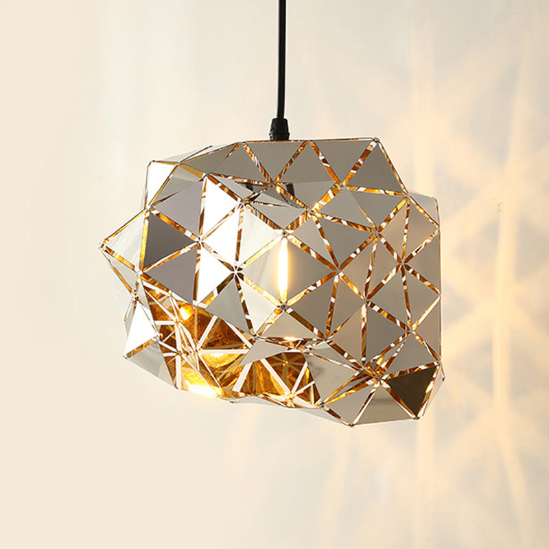 Stainless Steel Laser Cut Panel Pendant Modern Novelty 1-Light Silver Hanging Light Fixture, 10"/14" Width Clearhalo 'Ceiling Lights' 'Modern Pendants' 'Modern' 'Pendant Lights' 'Pendants' Lighting' 1456462