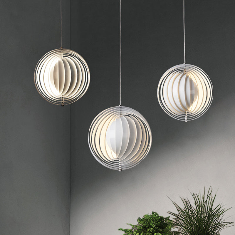 Simulated Eclipse Rotatable Ball Pendant Nordic Novelty Aluminum Single Lounge Hanging Light Fixture in White White Clearhalo 'Ceiling Lights' 'Modern Pendants' 'Modern' 'Pendant Lights' 'Pendants' Lighting' 1456470