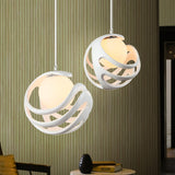 Resin Curled Cage Pendant Lighting Modern 1 Bulb White Ceiling Lamp with Orb Milk Glass Shade White Clearhalo 'Ceiling Lights' 'Glass shade' 'Glass' 'Modern Pendants' 'Modern' 'Pendant Lights' 'Pendants' Lighting' 1456475