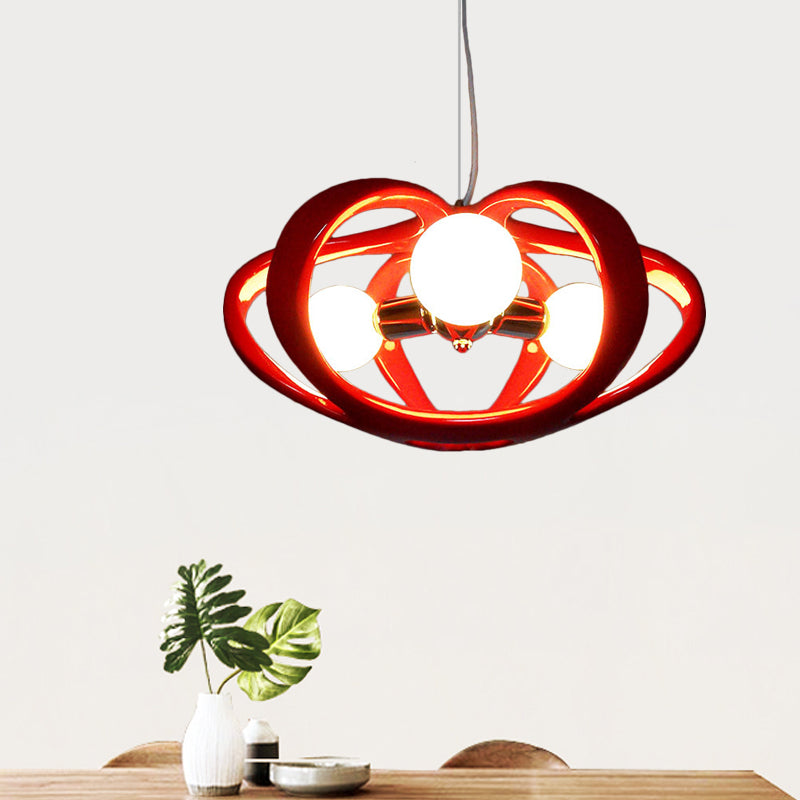 Resin Melon Cage Chandelier Macaron 3 Heads Red/White Pendant Ceiling Light over Dining Table Red Clearhalo 'Ceiling Lights' 'Chandeliers' 'Modern Chandeliers' 'Modern' Lighting' 1456480