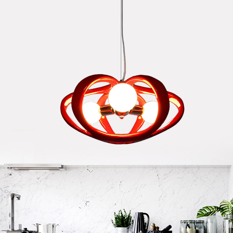 Resin Melon Cage Chandelier Macaron 3 Heads Red/White Pendant Ceiling Light over Dining Table Clearhalo 'Ceiling Lights' 'Chandeliers' 'Modern Chandeliers' 'Modern' Lighting' 1456481