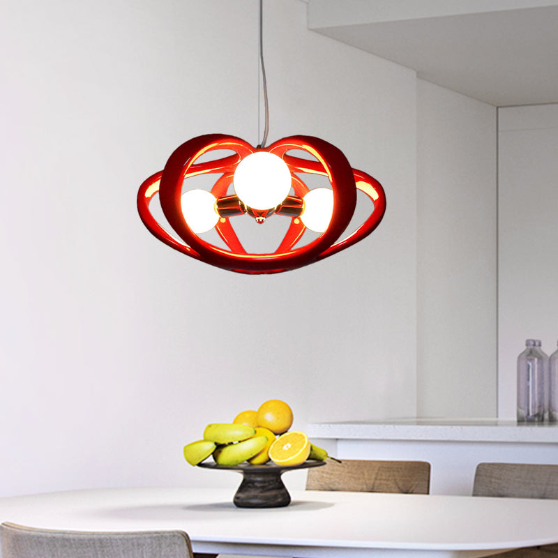 Resin Melon Cage Chandelier Macaron 3 Heads Red/White Pendant Ceiling Light over Dining Table Clearhalo 'Ceiling Lights' 'Chandeliers' 'Modern Chandeliers' 'Modern' Lighting' 1456482