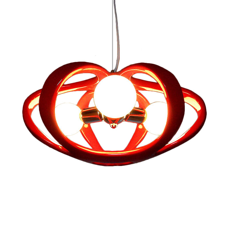 Resin Melon Cage Chandelier Macaron 3 Heads Red/White Pendant Ceiling Light over Dining Table Clearhalo 'Ceiling Lights' 'Chandeliers' 'Modern Chandeliers' 'Modern' Lighting' 1456483