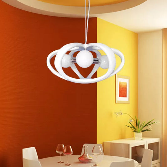 Resin Melon Cage Chandelier Macaron 3 Heads Red/White Pendant Ceiling Light over Dining Table Clearhalo 'Ceiling Lights' 'Chandeliers' 'Modern Chandeliers' 'Modern' Lighting' 1456487