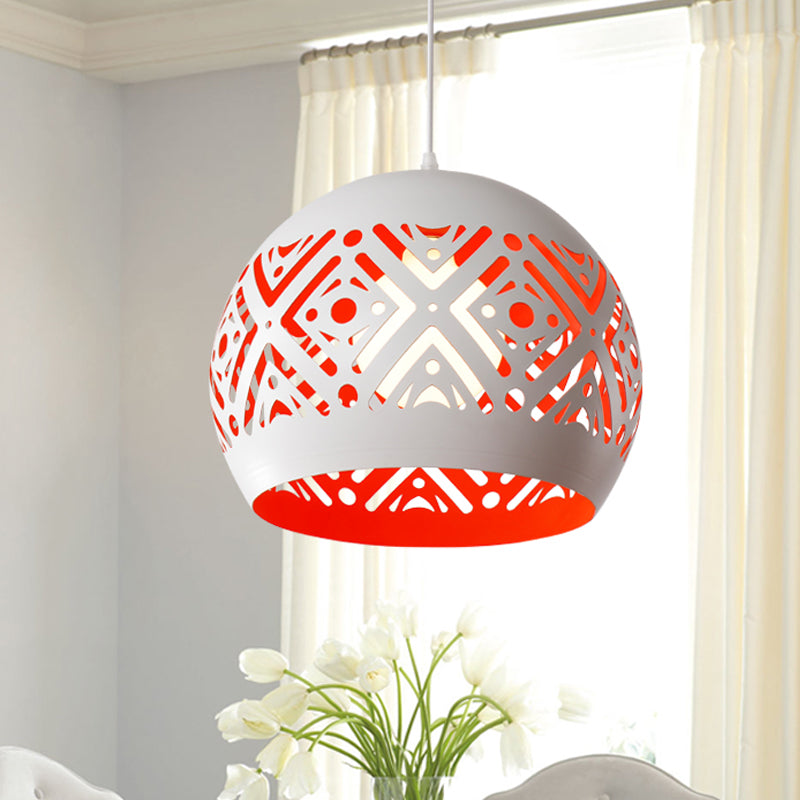 Hollowed Out Dome Iron Pendulum Light Modernist 1 Light White and Red Inner Pendant Lighting Fixture White Clearhalo 'Ceiling Lights' 'Modern Pendants' 'Modern' 'Pendant Lights' 'Pendants' Lighting' 1456489