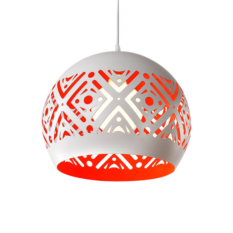 Hollowed Out Dome Iron Pendulum Light Modernist 1 Light White and Red Inner Pendant Lighting Fixture Clearhalo 'Ceiling Lights' 'Modern Pendants' 'Modern' 'Pendant Lights' 'Pendants' Lighting' 1456492