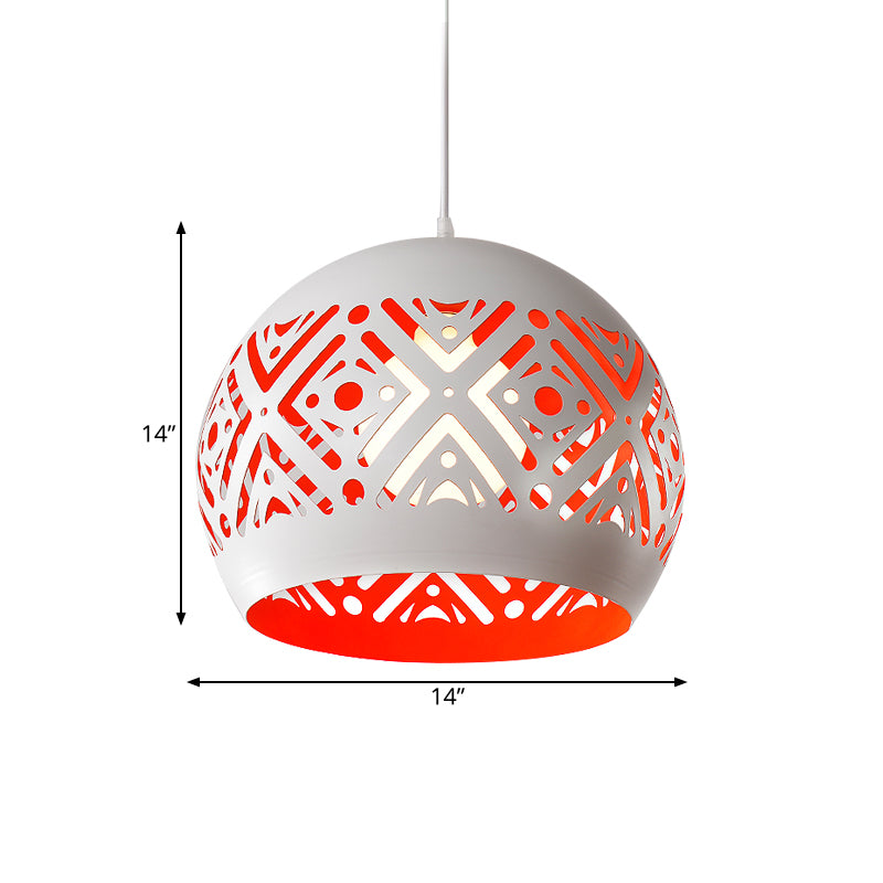 Hollowed Out Dome Iron Pendulum Light Modernist 1 Light White and Red Inner Pendant Lighting Fixture Clearhalo 'Ceiling Lights' 'Modern Pendants' 'Modern' 'Pendant Lights' 'Pendants' Lighting' 1456493