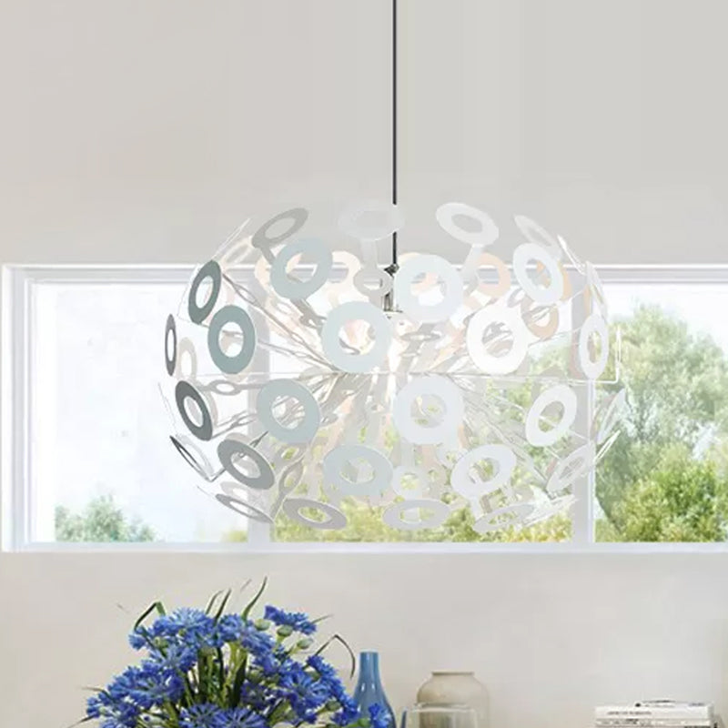 Modern Stylish Burst Aluminum Pendant 1 Bulb Hanging Ceiling Light in White with Peacock Feather Element, 18"/21.5" Width White Clearhalo 'Ceiling Lights' 'Modern Pendants' 'Modern' 'Pendant Lights' 'Pendants' Lighting' 1456494