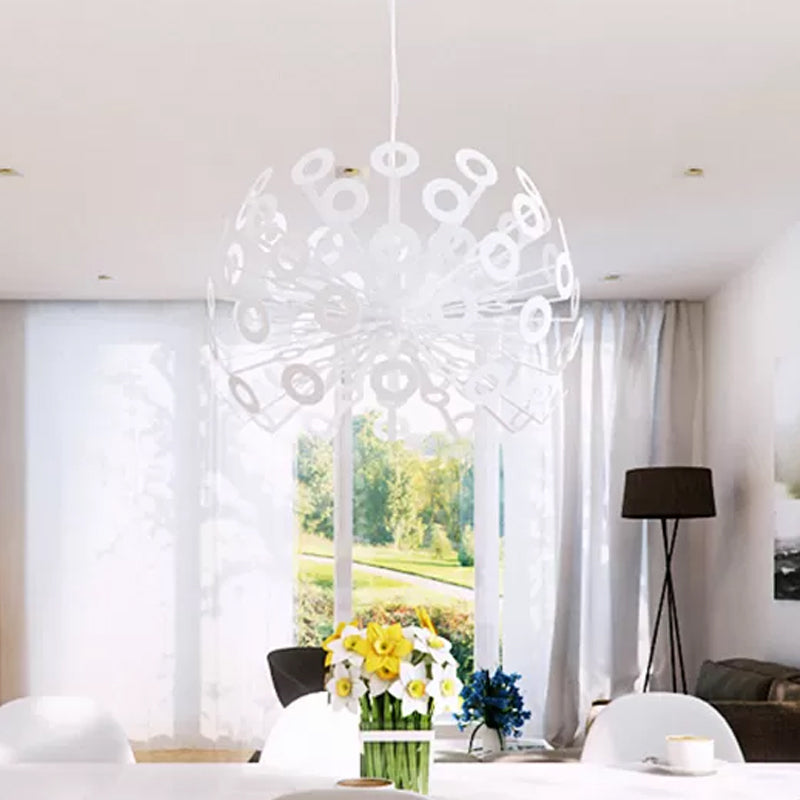 Modern Stylish Burst Aluminum Pendant 1 Bulb Hanging Ceiling Light in White with Peacock Feather Element, 18"/21.5" Width Clearhalo 'Ceiling Lights' 'Modern Pendants' 'Modern' 'Pendant Lights' 'Pendants' Lighting' 1456495