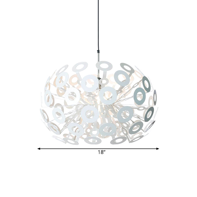 Modern Stylish Burst Aluminum Pendant 1 Bulb Hanging Ceiling Light in White with Peacock Feather Element, 18"/21.5" Width Clearhalo 'Ceiling Lights' 'Modern Pendants' 'Modern' 'Pendant Lights' 'Pendants' Lighting' 1456498