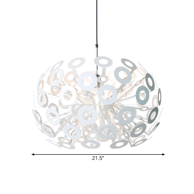 Modern Stylish Burst Aluminum Pendant 1 Bulb Hanging Ceiling Light in White with Peacock Feather Element, 18"/21.5" Width Clearhalo 'Ceiling Lights' 'Modern Pendants' 'Modern' 'Pendant Lights' 'Pendants' Lighting' 1456499