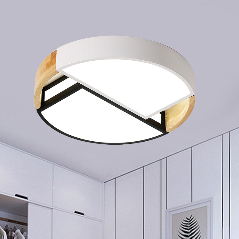 Nordic Spliced Round Acrylic Flushmount LED Ceiling Mount Light Fixture in White-Black for Bedroom, 16"/19.5" Wide Black-White Clearhalo 'Ceiling Lights' 'Close To Ceiling Lights' 'Close to ceiling' 'Flush mount' Lighting' 1456537