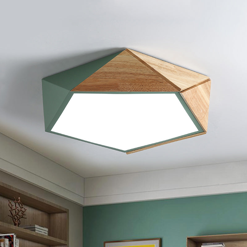 Wood Splicing 3D Pentangle Ceiling Flush Macaron Pink/Green LED Flush Mounted Lamp in Warm/White Light, 16.5/20.5 Inch Wide Green Clearhalo 'Ceiling Lights' 'Close To Ceiling Lights' 'Close to ceiling' 'Flush mount' Lighting' 1456549