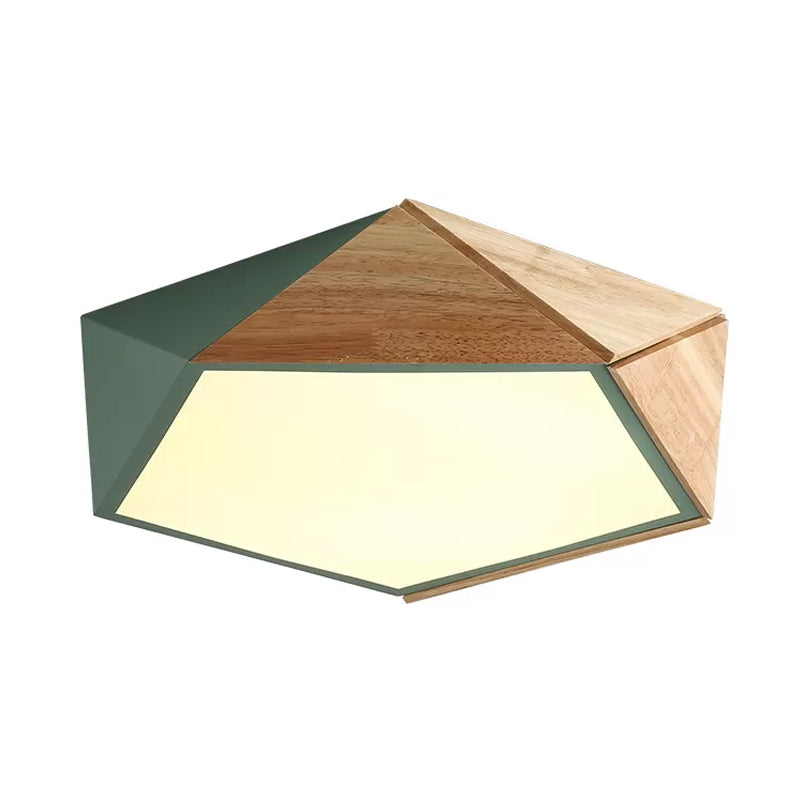 Wood Splicing 3D Pentangle Ceiling Flush Macaron Pink/Green LED Flush Mounted Lamp in Warm/White Light, 16.5/20.5 Inch Wide Clearhalo 'Ceiling Lights' 'Close To Ceiling Lights' 'Close to ceiling' 'Flush mount' Lighting' 1456552