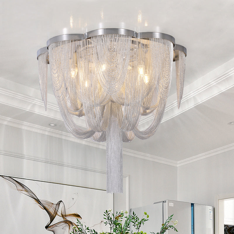 Fringe Chain Flush Mount Modernist Aluminum 4 Lights Chrome Ceiling Lamp for Parlor Chrome Clearhalo 'Ceiling Lights' 'Close To Ceiling Lights' 'Close to ceiling' 'Flush mount' Lighting' 1456567