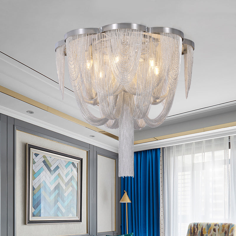 Fringe Chain Flush Mount Modernist Aluminum 4 Lights Chrome Ceiling Lamp for Parlor Clearhalo 'Ceiling Lights' 'Close To Ceiling Lights' 'Close to ceiling' 'Flush mount' Lighting' 1456568