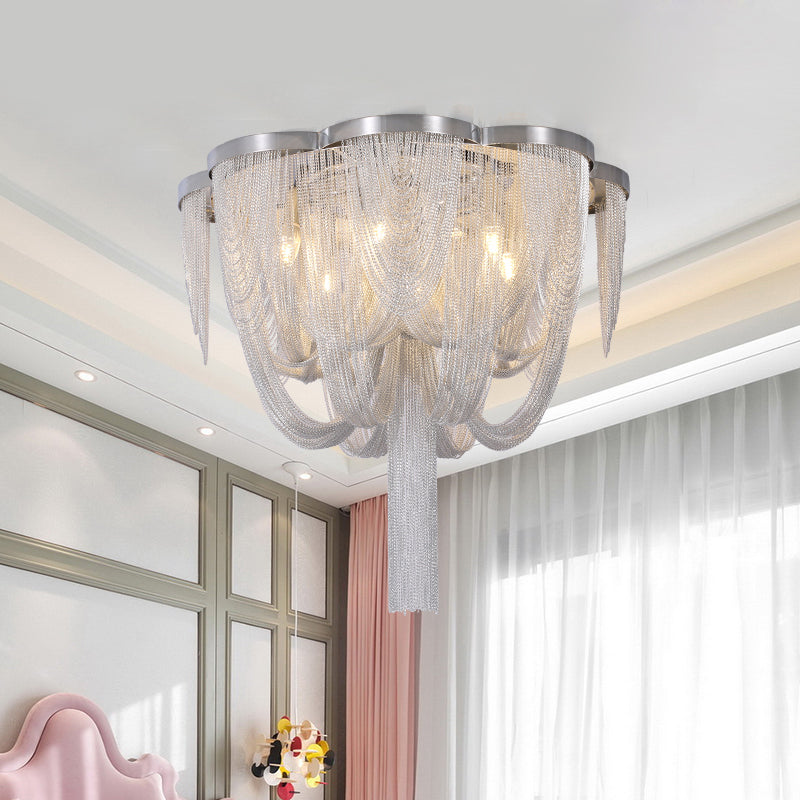 Fringe Chain Flush Mount Modernist Aluminum 4 Lights Chrome Ceiling Lamp for Parlor Clearhalo 'Ceiling Lights' 'Close To Ceiling Lights' 'Close to ceiling' 'Flush mount' Lighting' 1456569