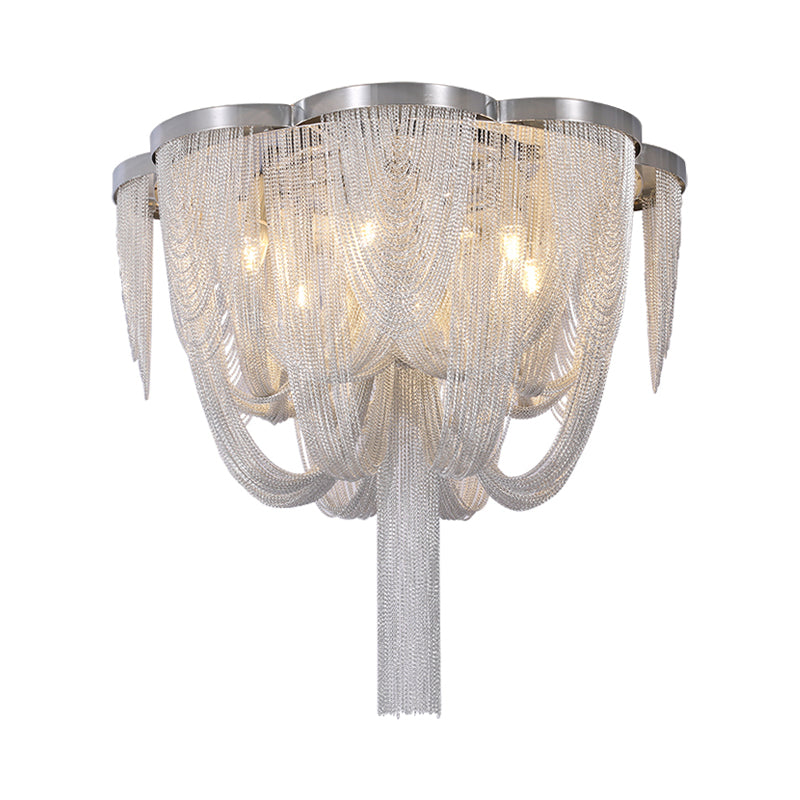 Fringe Chain Flush Mount Modernist Aluminum 4 Lights Chrome Ceiling Lamp for Parlor Clearhalo 'Ceiling Lights' 'Close To Ceiling Lights' 'Close to ceiling' 'Flush mount' Lighting' 1456570