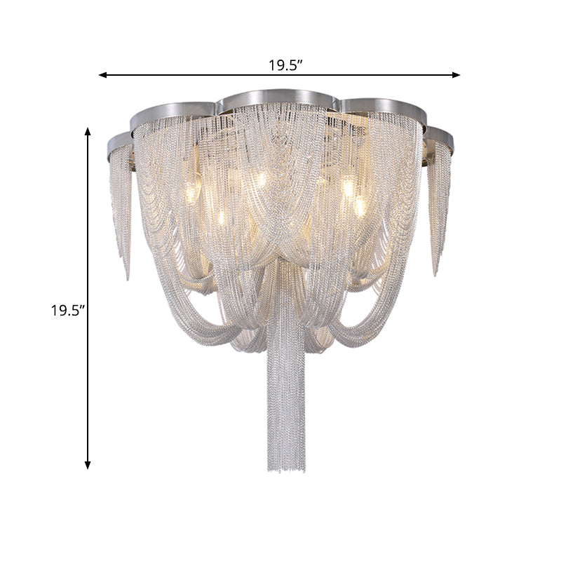 Fringe Chain Flush Mount Modernist Aluminum 4 Lights Chrome Ceiling Lamp for Parlor Clearhalo 'Ceiling Lights' 'Close To Ceiling Lights' 'Close to ceiling' 'Flush mount' Lighting' 1456571