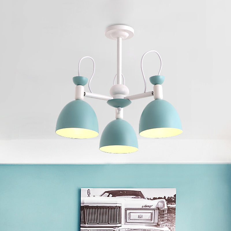 Inverted Goblet Dinette Chandelier Iron 3/6 Heads Macaron Ceiling Suspension Lamp in Blue and White Clearhalo 'Ceiling Lights' 'Chandeliers' 'Modern Chandeliers' 'Modern' Lighting' 1456573