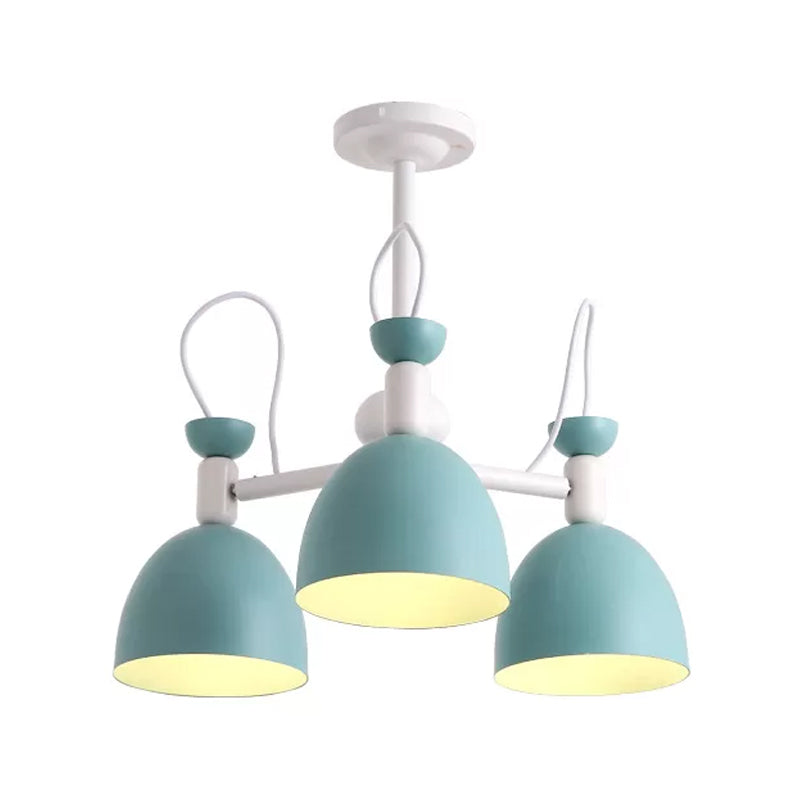 Inverted Goblet Dinette Chandelier Iron 3/6 Heads Macaron Ceiling Suspension Lamp in Blue and White Clearhalo 'Ceiling Lights' 'Chandeliers' 'Modern Chandeliers' 'Modern' Lighting' 1456574