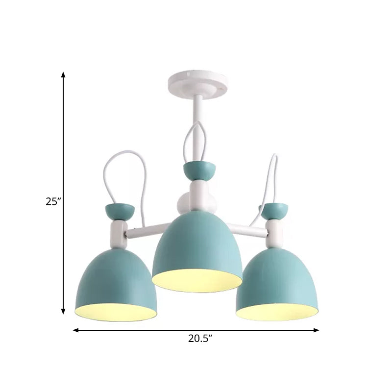 Inverted Goblet Dinette Chandelier Iron 3/6 Heads Macaron Ceiling Suspension Lamp in Blue and White Clearhalo 'Ceiling Lights' 'Chandeliers' 'Modern Chandeliers' 'Modern' Lighting' 1456576