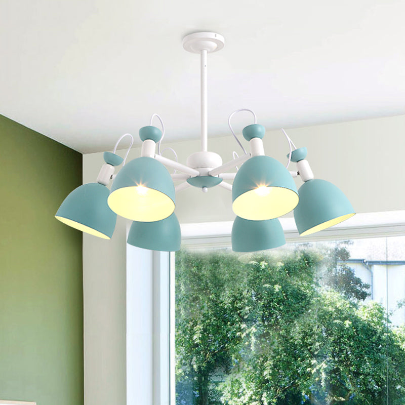 Inverted Goblet Dinette Chandelier Iron 3/6 Heads Macaron Ceiling Suspension Lamp in Blue and White Clearhalo 'Ceiling Lights' 'Chandeliers' 'Modern Chandeliers' 'Modern' Lighting' 1456578