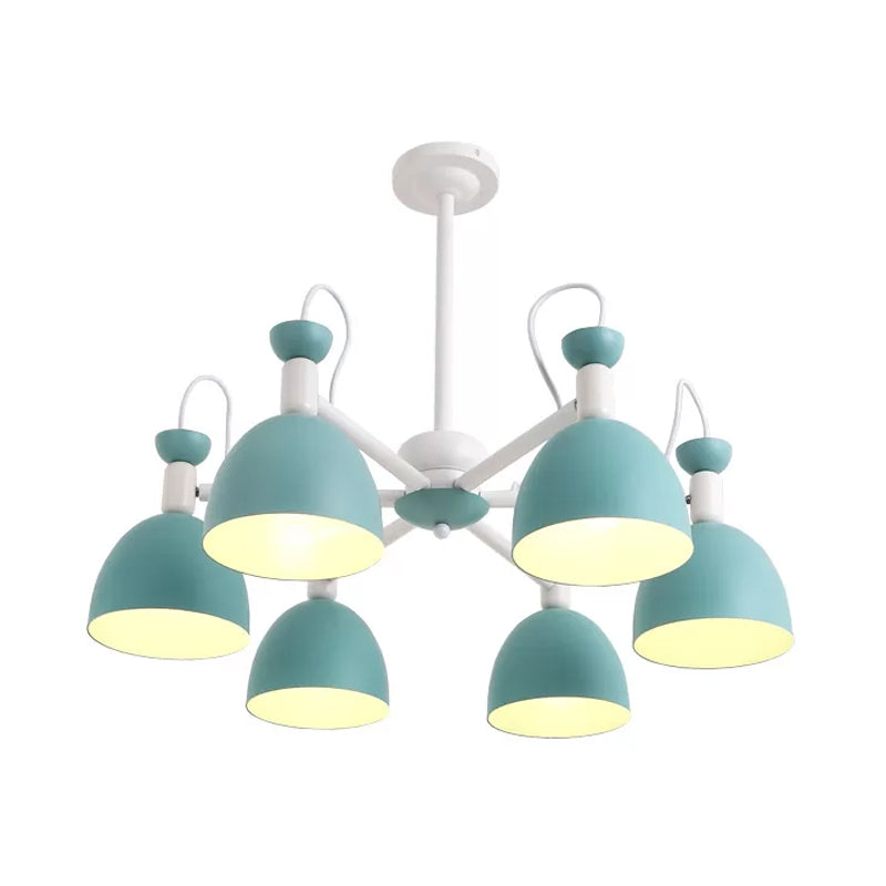 Inverted Goblet Dinette Chandelier Iron 3/6 Heads Macaron Ceiling Suspension Lamp in Blue and White Clearhalo 'Ceiling Lights' 'Chandeliers' 'Modern Chandeliers' 'Modern' Lighting' 1456579