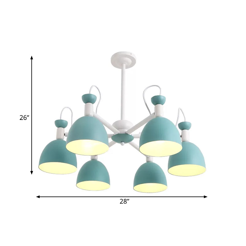 Inverted Goblet Dinette Chandelier Iron 3/6 Heads Macaron Ceiling Suspension Lamp in Blue and White Clearhalo 'Ceiling Lights' 'Chandeliers' 'Modern Chandeliers' 'Modern' Lighting' 1456581