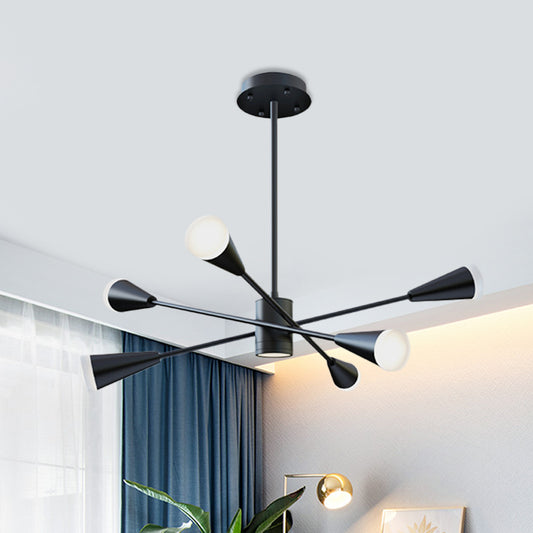 6 Lights Family Room LED Chandelier Contemporary Black Hanging Lamp with Sputnik Acrylic Shade Clearhalo 'Ceiling Lights' 'Chandeliers' 'Modern Chandeliers' 'Modern' Lighting' 1456602