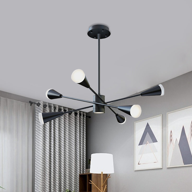 6 Lights Family Room LED Chandelier Contemporary Black Hanging Lamp with Sputnik Acrylic Shade Clearhalo 'Ceiling Lights' 'Chandeliers' 'Modern Chandeliers' 'Modern' Lighting' 1456603