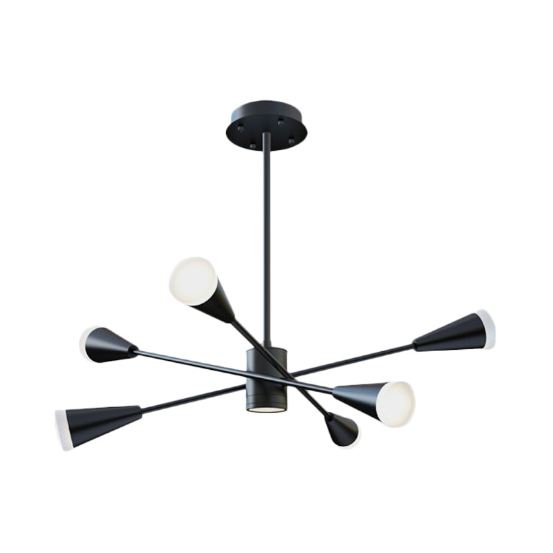 6 Lights Family Room LED Chandelier Contemporary Black Hanging Lamp with Sputnik Acrylic Shade Clearhalo 'Ceiling Lights' 'Chandeliers' 'Modern Chandeliers' 'Modern' Lighting' 1456604