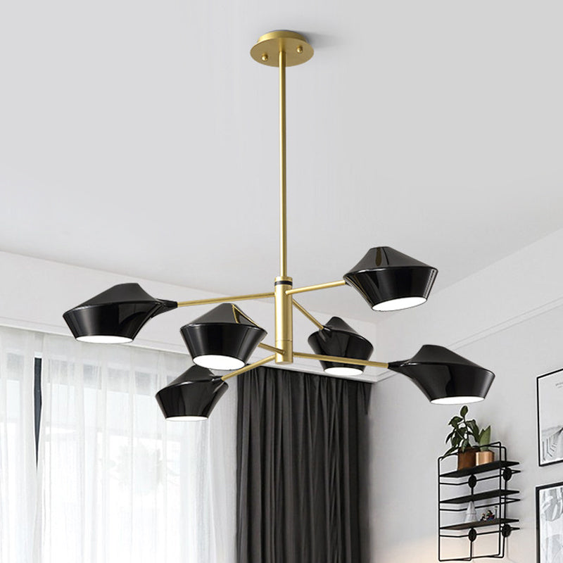 2-Tier Swivel Shade Chandelier Modern Metal 6 Bulbs Living Room Ceiling Pendant in Black-Gold/White Black-Gold Clearhalo 'Ceiling Lights' 'Chandeliers' 'Modern Chandeliers' 'Modern' Lighting' 1456616