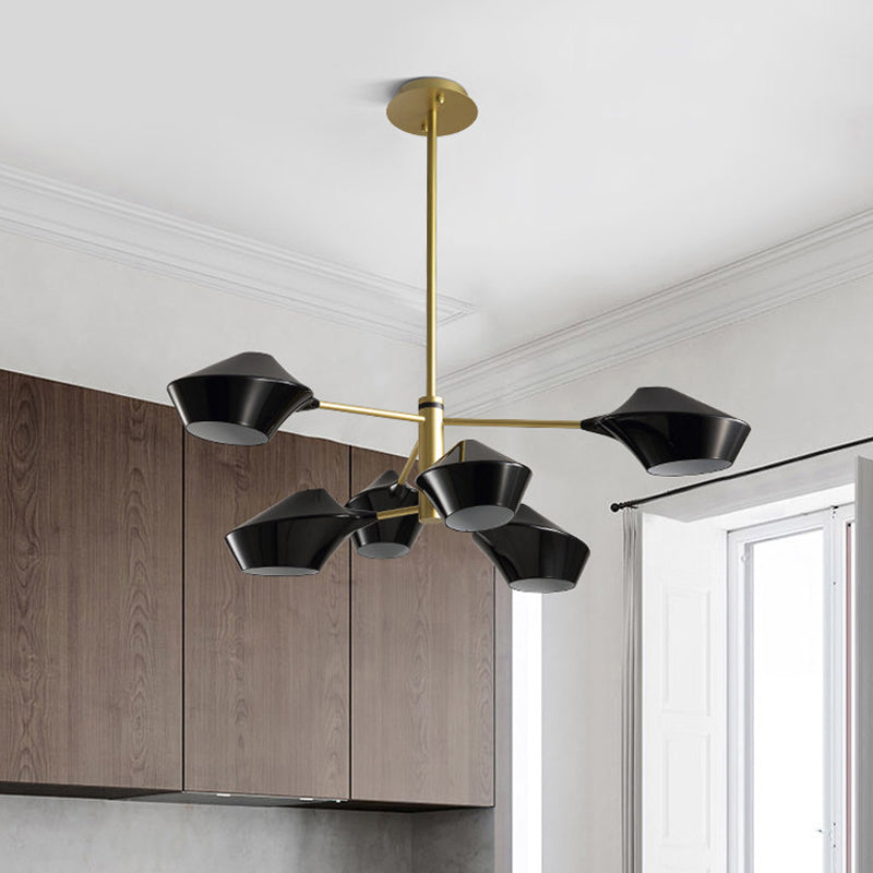 2-Tier Swivel Shade Chandelier Modern Metal 6 Bulbs Living Room Ceiling Pendant in Black-Gold/White Clearhalo 'Ceiling Lights' 'Chandeliers' 'Modern Chandeliers' 'Modern' Lighting' 1456617