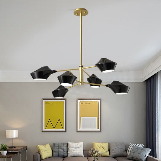 2-Tier Swivel Shade Chandelier Modern Metal 6 Bulbs Living Room Ceiling Pendant in Black-Gold/White Clearhalo 'Ceiling Lights' 'Chandeliers' 'Modern Chandeliers' 'Modern' Lighting' 1456618