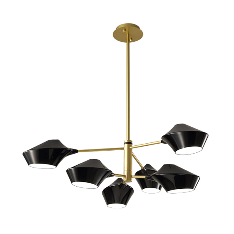 2-Tier Swivel Shade Chandelier Modern Metal 6 Bulbs Living Room Ceiling Pendant in Black-Gold/White Clearhalo 'Ceiling Lights' 'Chandeliers' 'Modern Chandeliers' 'Modern' Lighting' 1456619