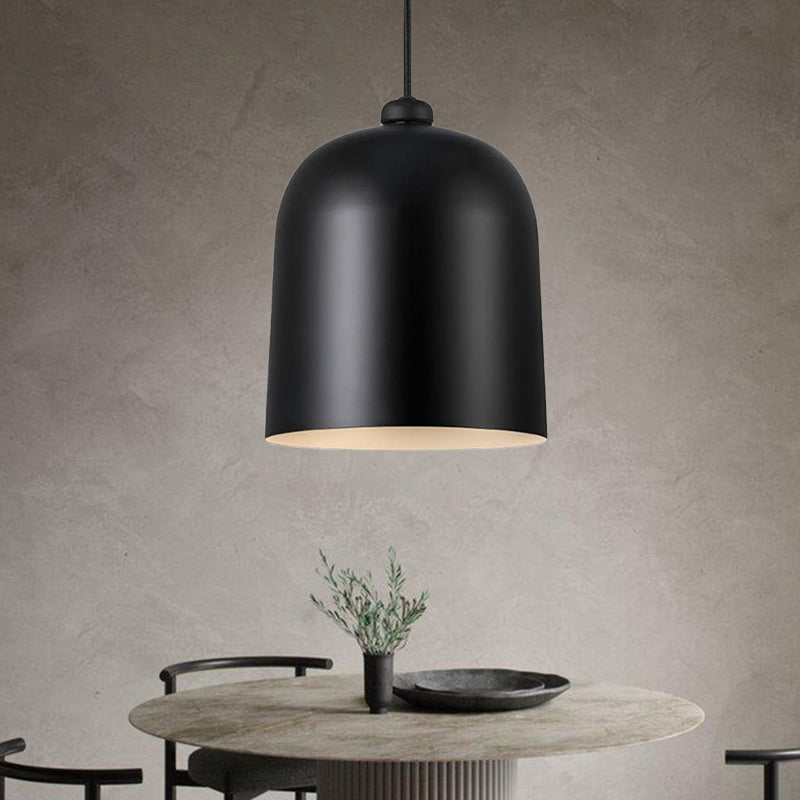 Black/White/Grey Moveable Dome Pendant Nordic 1 Bulb Metal Ceiling Suspension Lamp for Dining Room Black Clearhalo 'Ceiling Lights' 'Modern Pendants' 'Modern' 'Pendant Lights' 'Pendants' Lighting' 1456630